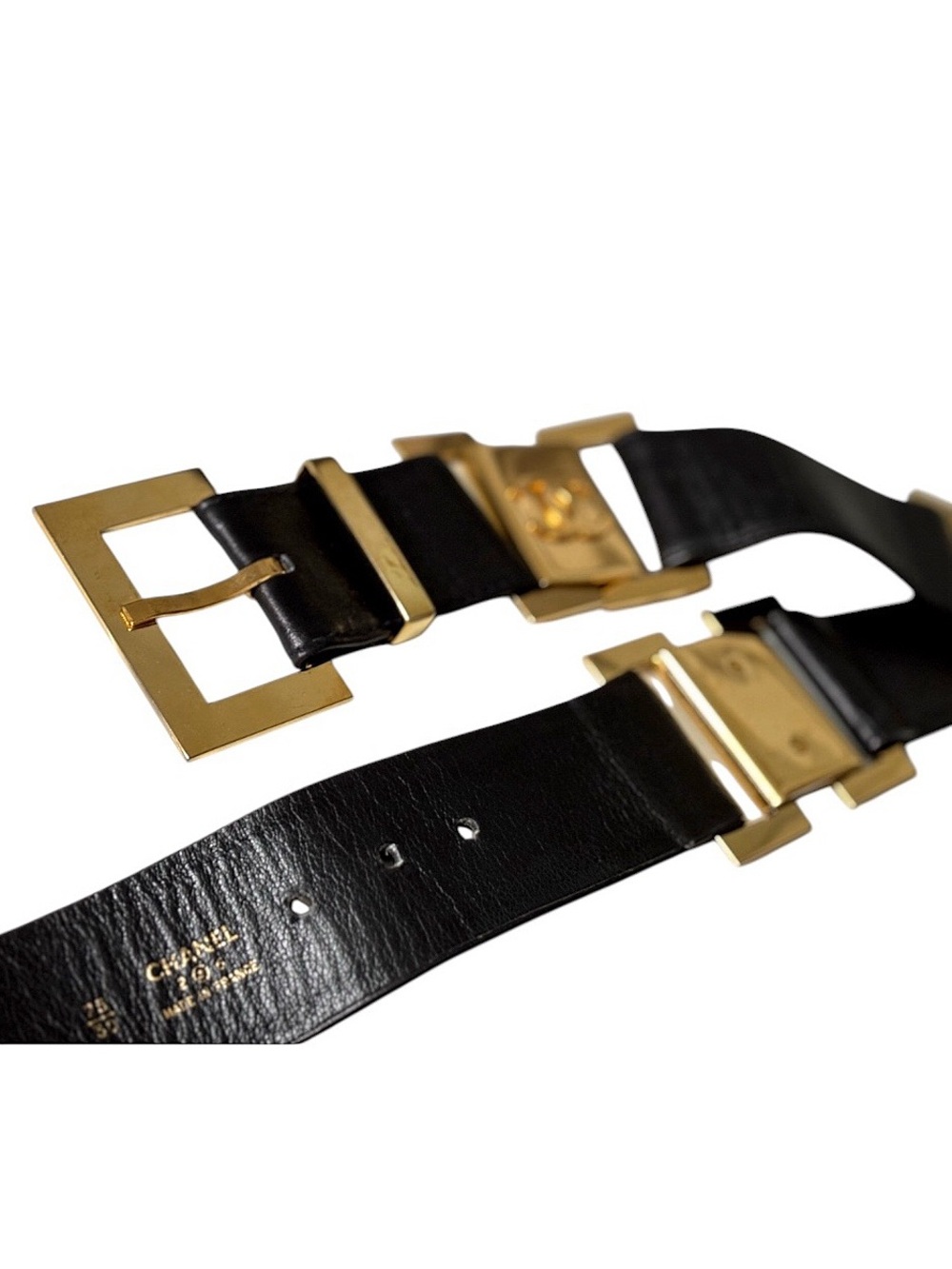 CHANEL CC Logo Vintage 90s Super RARE Gold Black BELT 75/30 With COA - Picture 5 of 8